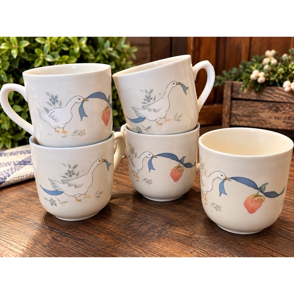 Vintage International Stoneware Japan Marmalade Goose Coffee Mugs Set of 5